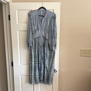 Free People Blue Bishop Sleeve Maxi Sundress